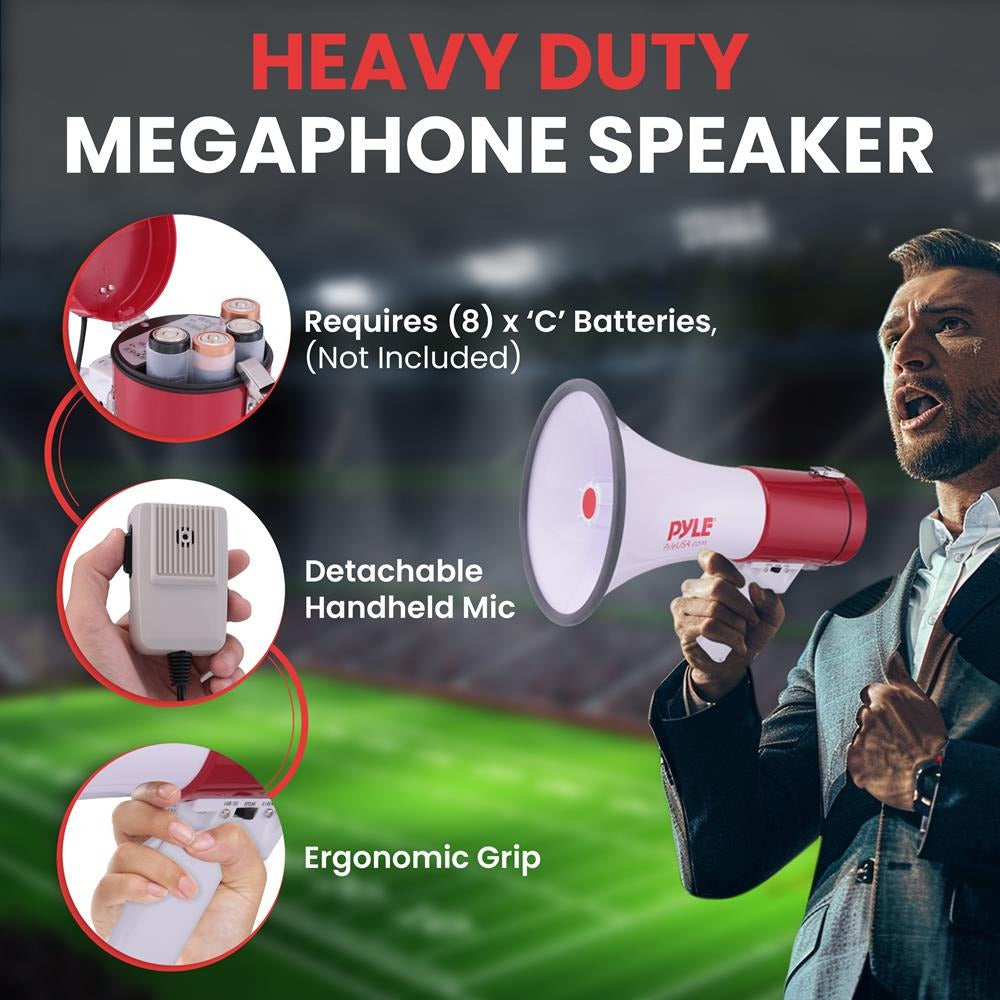 Pyle 50W Bluetooth Megaphone Bullhorn with Siren, USB/SD & Aux, 1,200-Yd. Range - view 9
