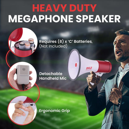 Pyle 50W Bluetooth Megaphone Bullhorn with Siren, USB/SD & Aux, 1,200-Yd. Range - view 9