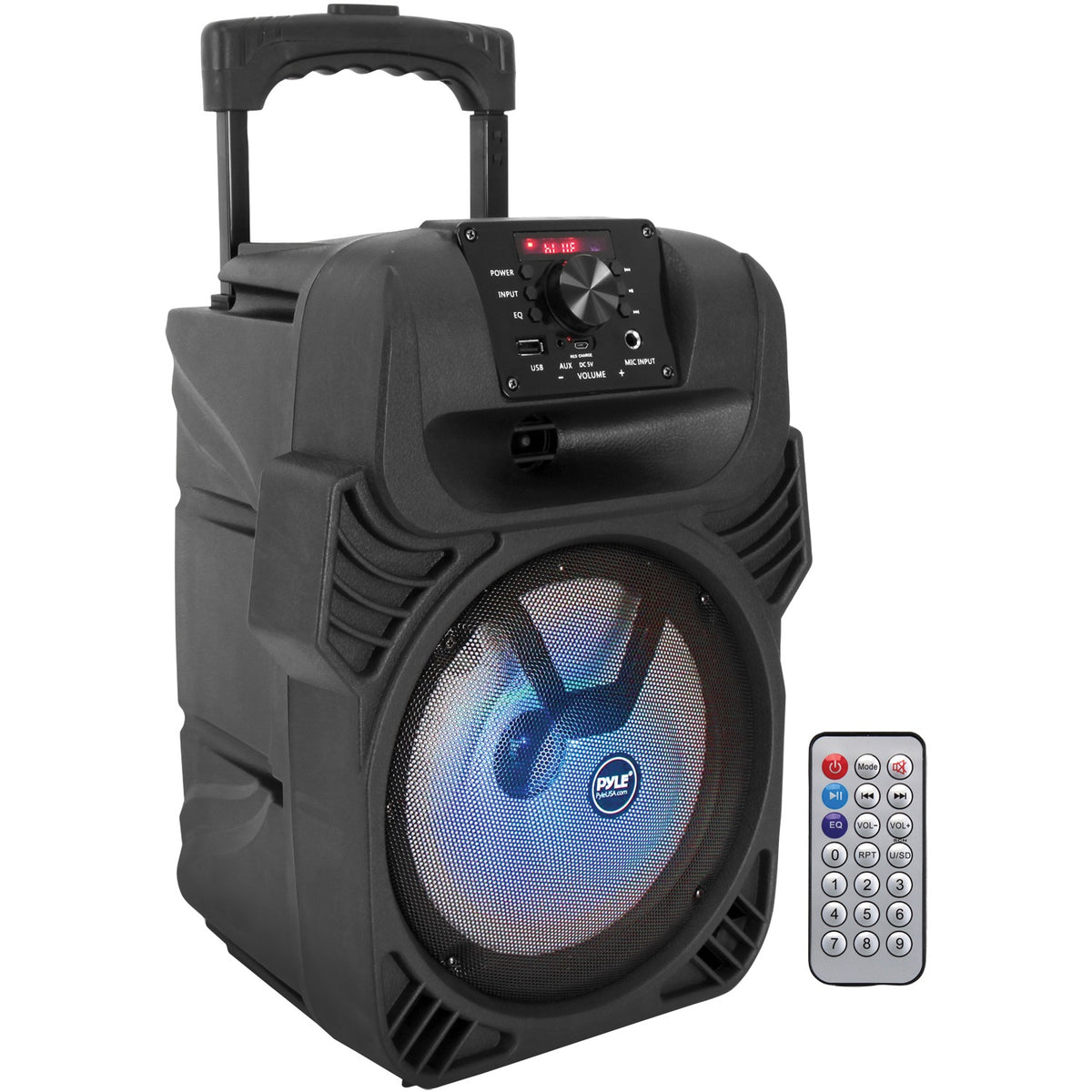 Pyle Portable Bluetooth PA Speaker & Microphone System with LED Lights, FM Radio & Rechargeable Battery