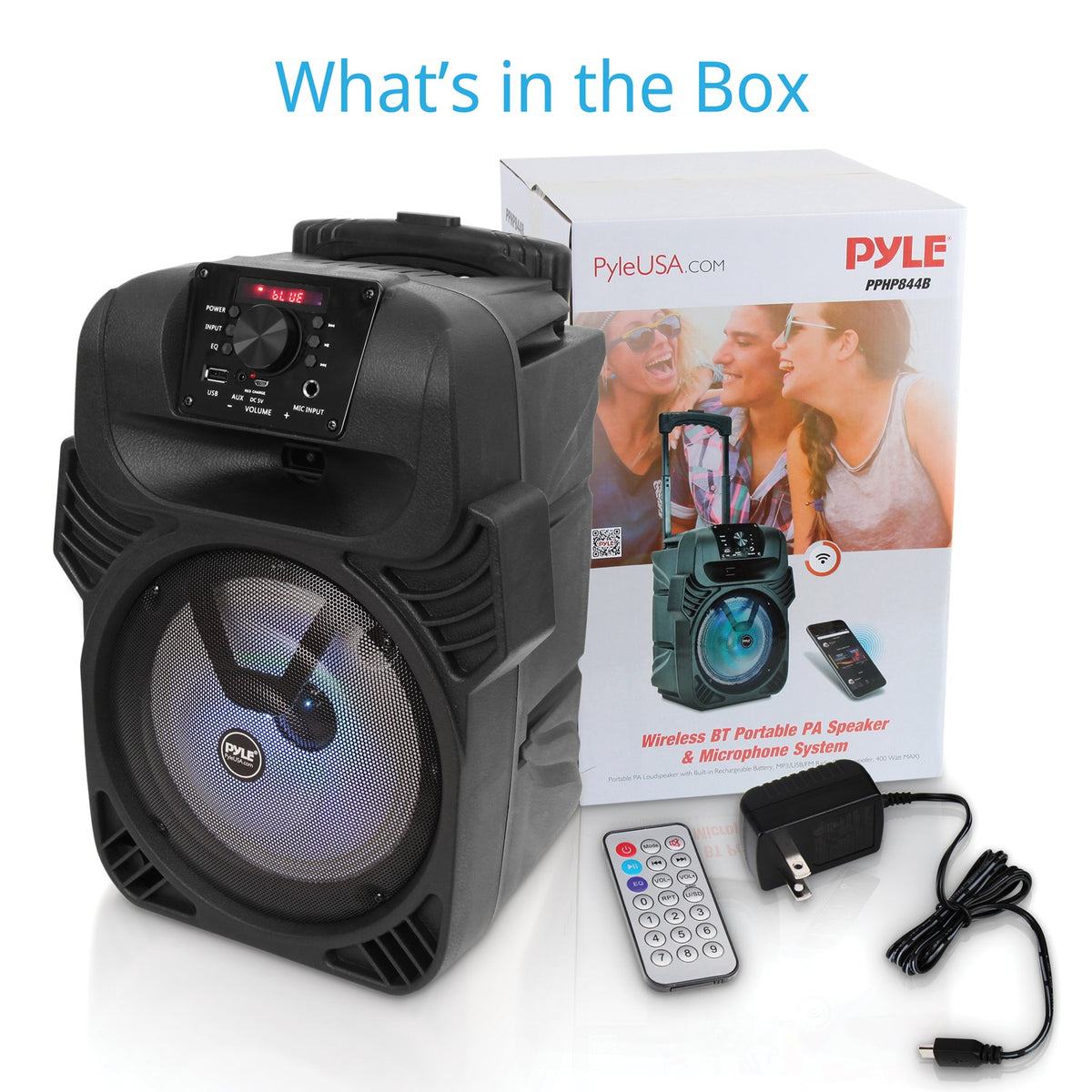 Pyle Portable Bluetooth PA Speaker & Microphone System with LED Lights, FM Radio & Rechargeable Battery - view 7