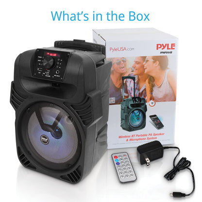 Pyle Portable Bluetooth PA Speaker & Microphone System with LED Lights, FM Radio & Rechargeable Battery - view 7
