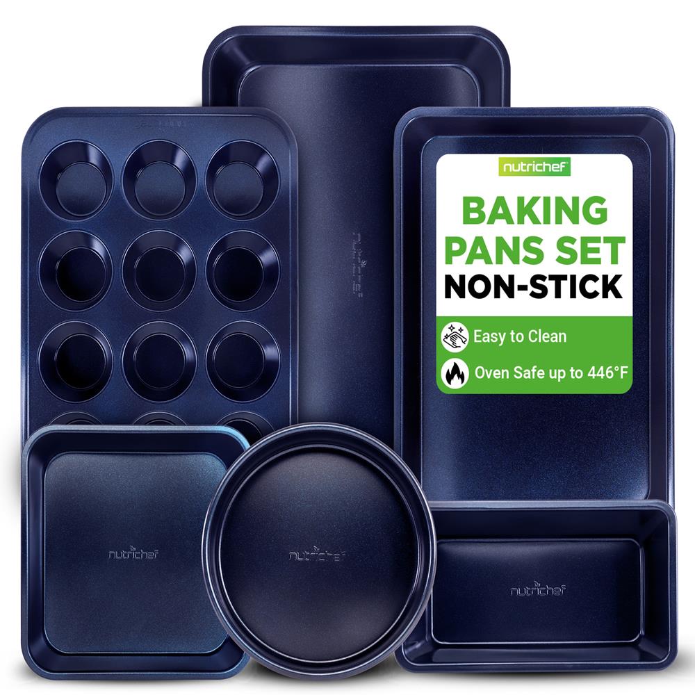 NutriChef 6-Piece Nonstick Carbon Steel Bakeware Set, Blue - view 2