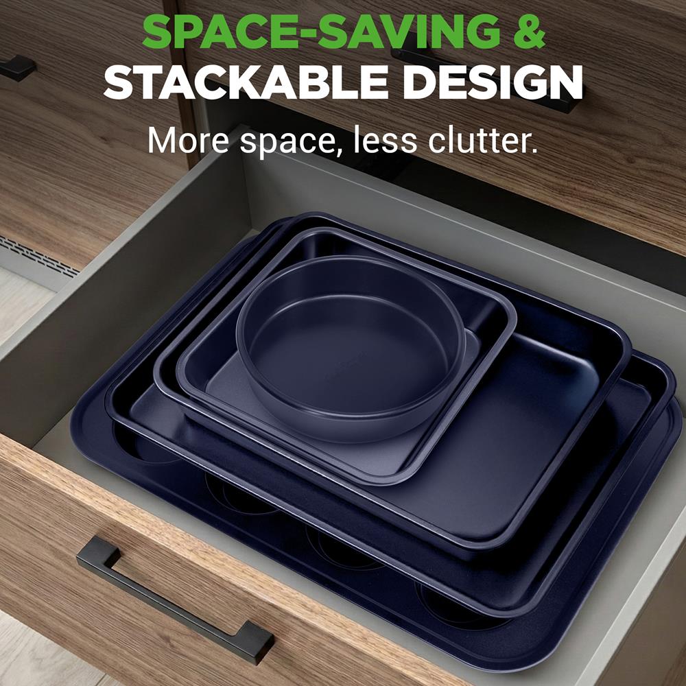 NutriChef 6-Piece Nonstick Carbon Steel Bakeware Set, Blue - view 4