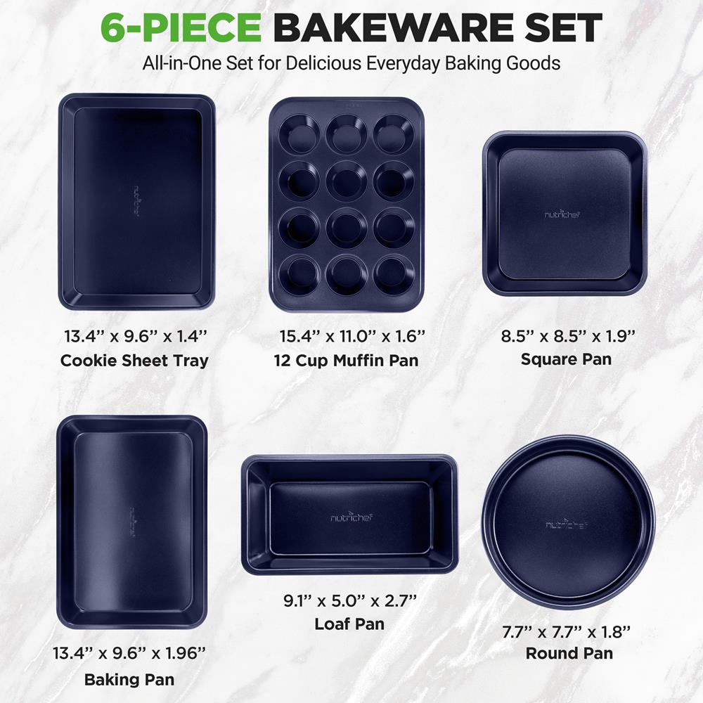 NutriChef 6-Piece Nonstick Carbon Steel Bakeware Set, Blue - view 5