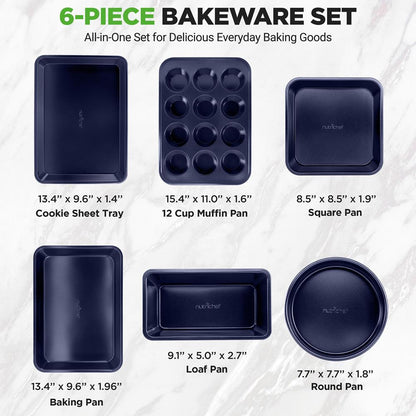 NutriChef 6-Piece Nonstick Carbon Steel Bakeware Set, Blue - view 5