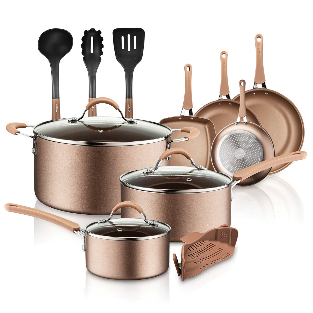 NutriChef 14-Piece Ceramic Nonstick Cookware Set, Gold