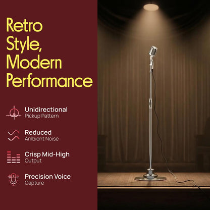 Pyle Retro Vintage-Style Dynamic Microphone with Adjustable Swing Stand, Silver - view 6