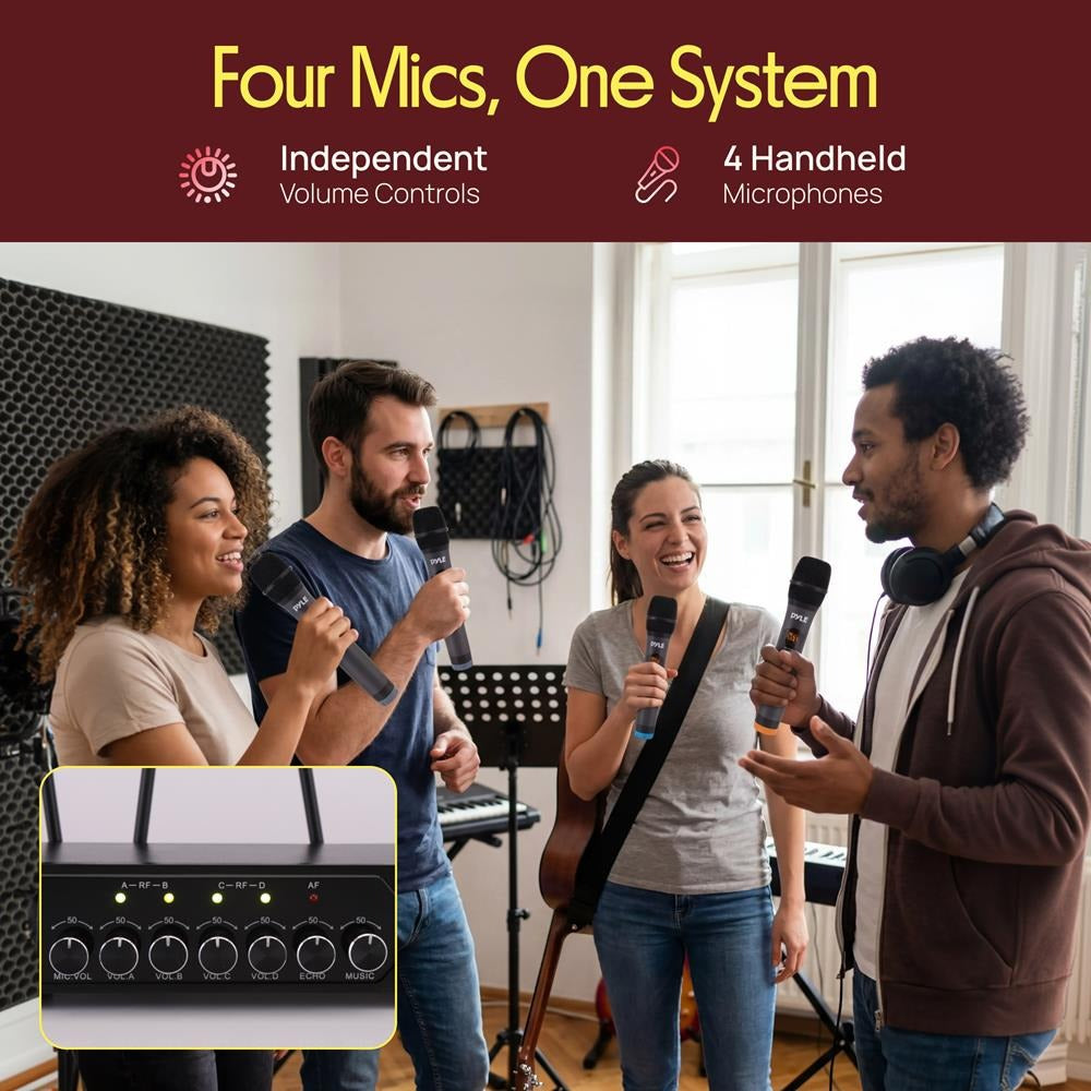 Pyle UHF Wireless Microphone System with 4 Handheld Mics & Bluetooth - view 5