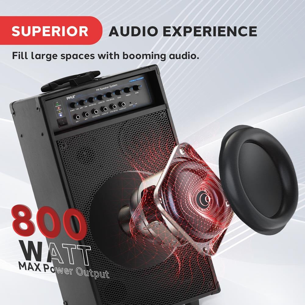 Pyle Portable Bluetooth PA Speaker System with 10-In. Sub, Wheels & Rechargeable Battery - view 9