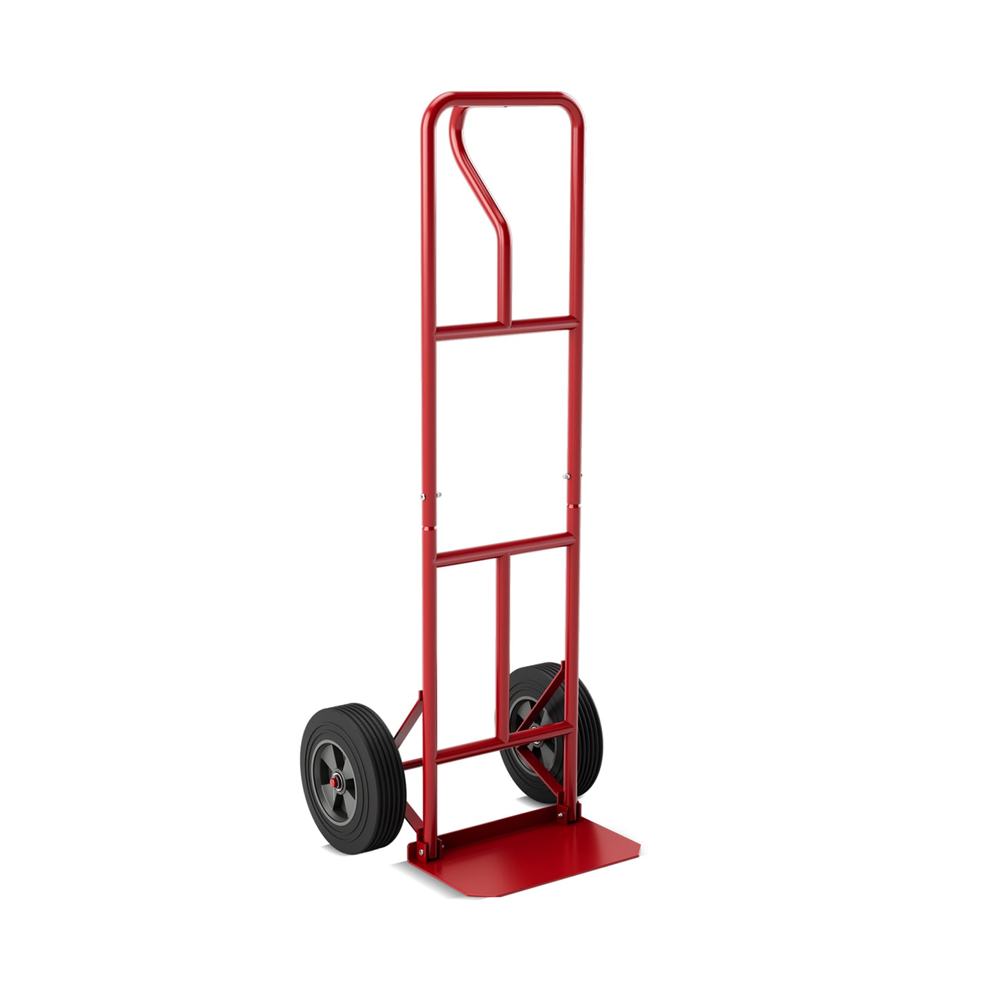 P-Handle Hand Truck with Foldable Load Plate for Warehouse Garage-Black - Red