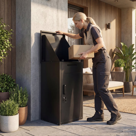 Package Delivery Box with Anti-Theft Board and Lockable Door