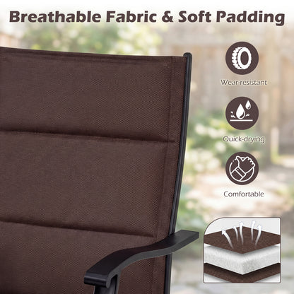 Padded Patio Swivel Chairs Set of 2 Ergonomic Outdoor Dining Chairs with Breathable Fabric-Brown