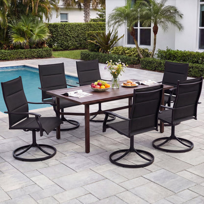 Padded Patio Swivel Chairs Set of 2 Ergonomic Outdoor Dining Chairs with Breathable Fabric-Black