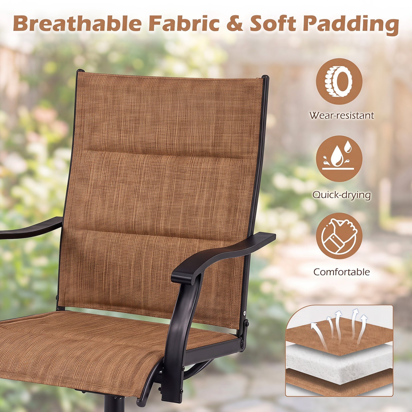 Swivel Patio Dining Chairs Set of 2 with Padded Seats