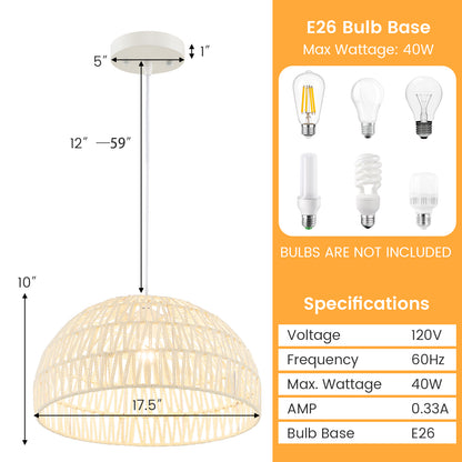 Farmhouse Rattan Pendant Lights with Adjustable Hanging Rope-Beige