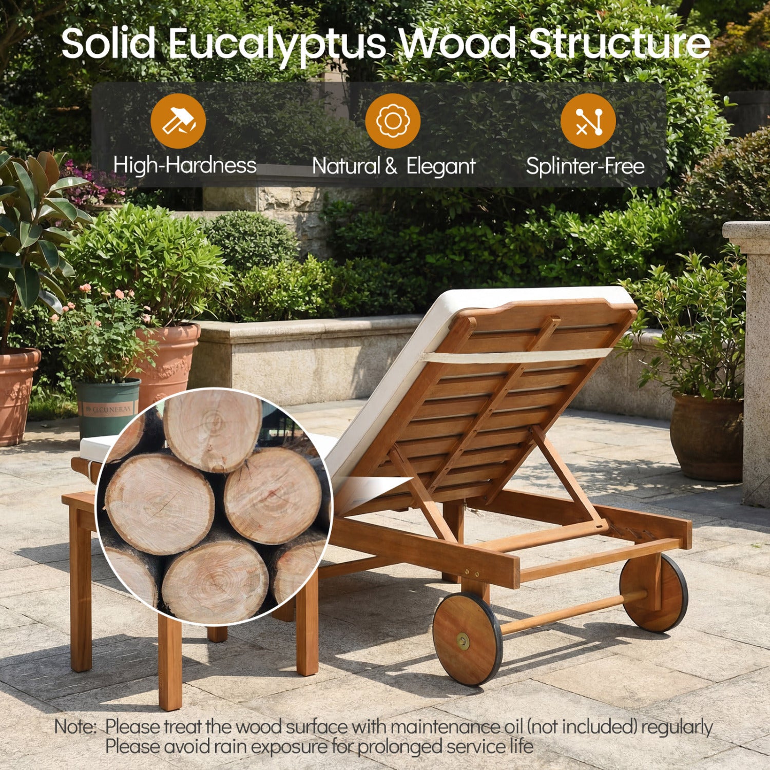 Patio Acacia Wood Lounge Chair Chaise Recliner