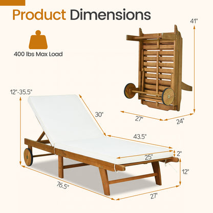 Patio Acacia Wood Lounge Chair Chaise Recliner
