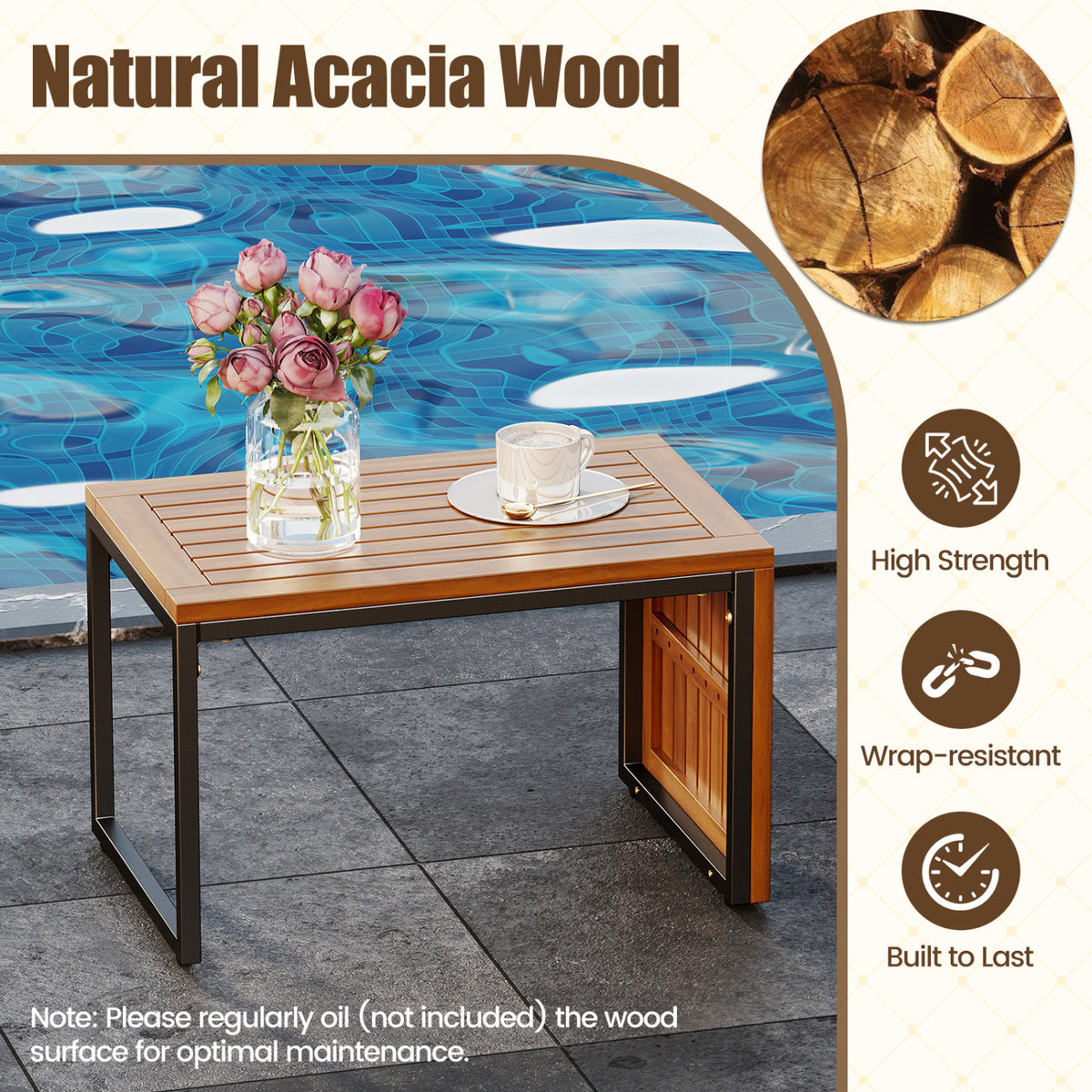 2-in-1 Convertible Patio Acacia Wood Side Table Set of 2
