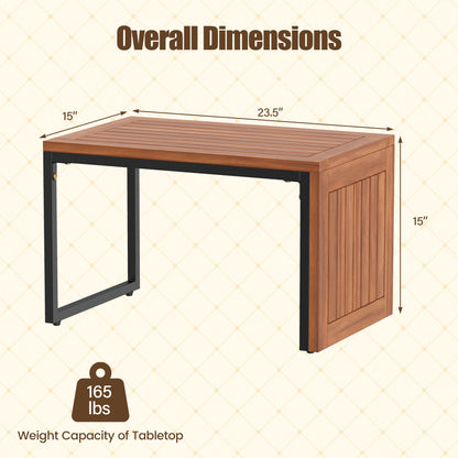 2-in-1 Convertible Patio Acacia Wood Side Table Set of 2