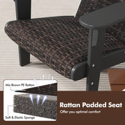 Patio Adirondack Chair with Rattan Padded Seat and Hidden Cupholder-Black