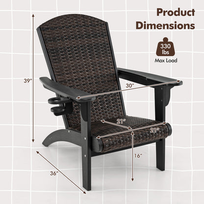 Patio Adirondack Chair with Rattan Padded Seat and Hidden Cupholder
