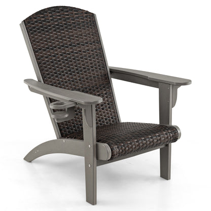 Patio Adirondack Chair with Rattan Padded Seat and Hidden Cupholder-Black - Gray