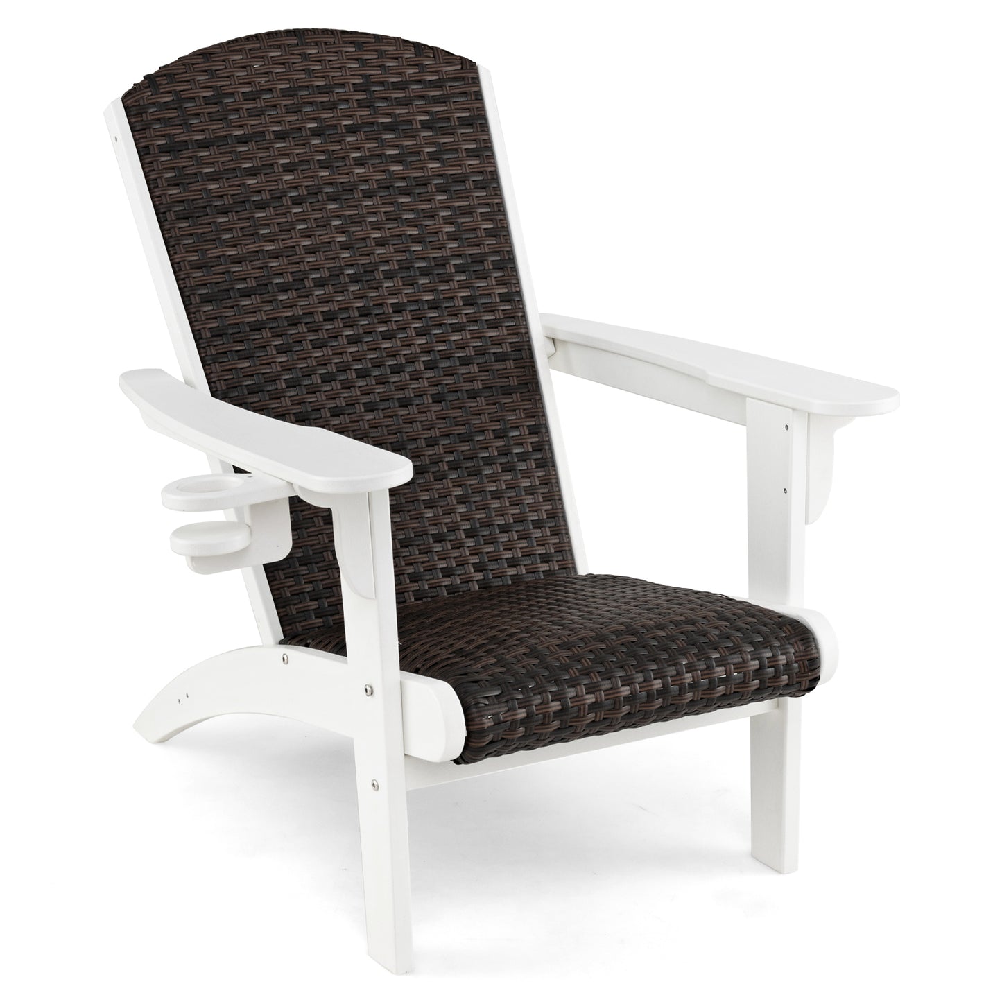 Patio Adirondack Chair with Rattan Padded Seat and Hidden Cupholder-Black - White