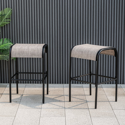 Set of 2/4 Patio Metal Bar Stools with Curved Fabric Seat