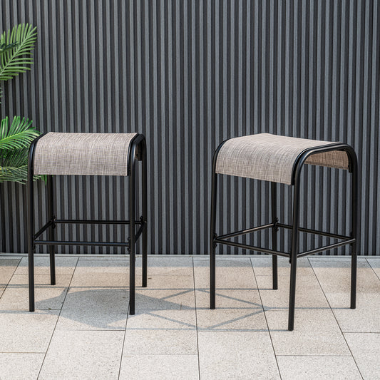 Set of 2/4 Patio Metal Bar Stools with Curved Fabric Seat