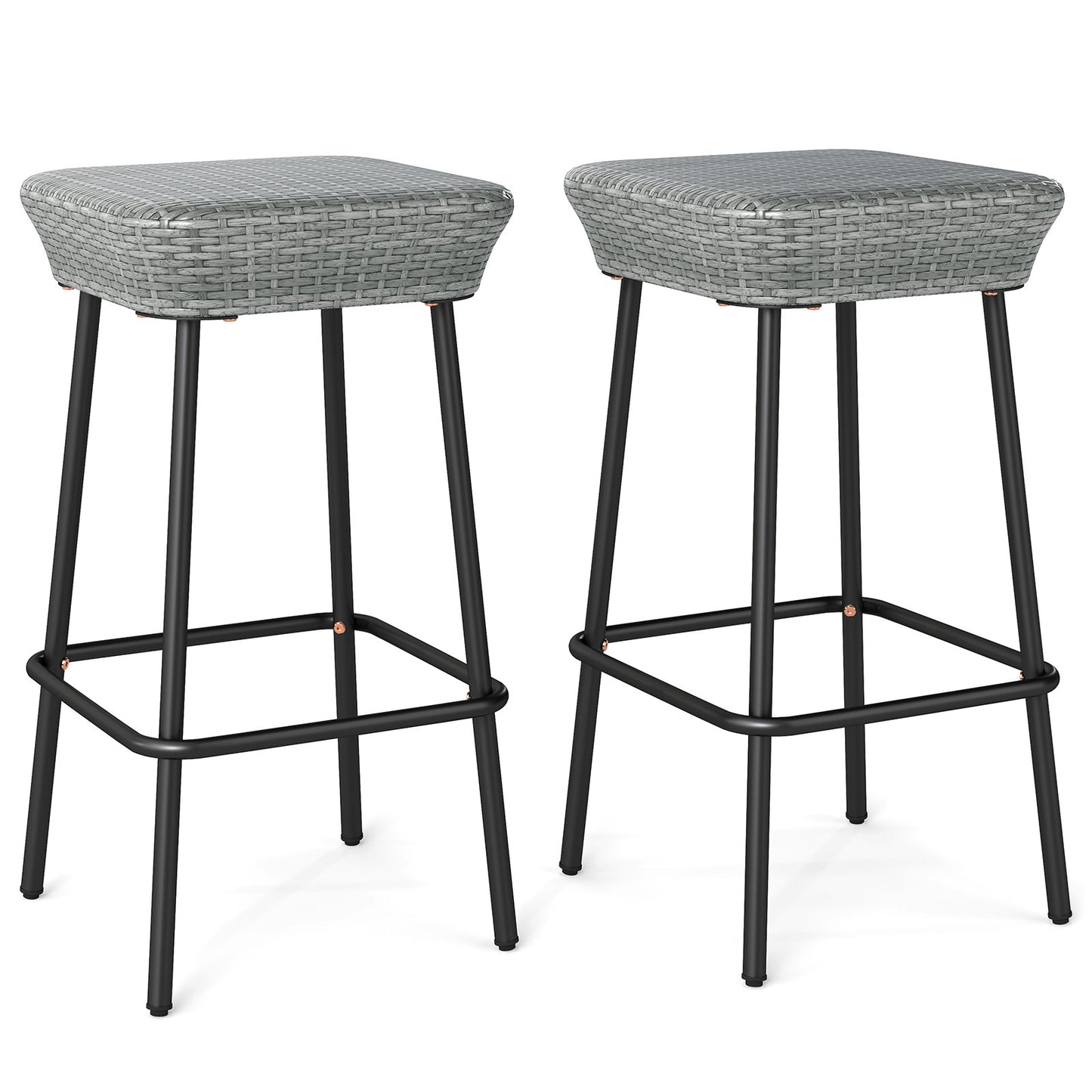 29.5 Inches Patio Bar Stools Set of 2 with Rattan Seat and Footrest