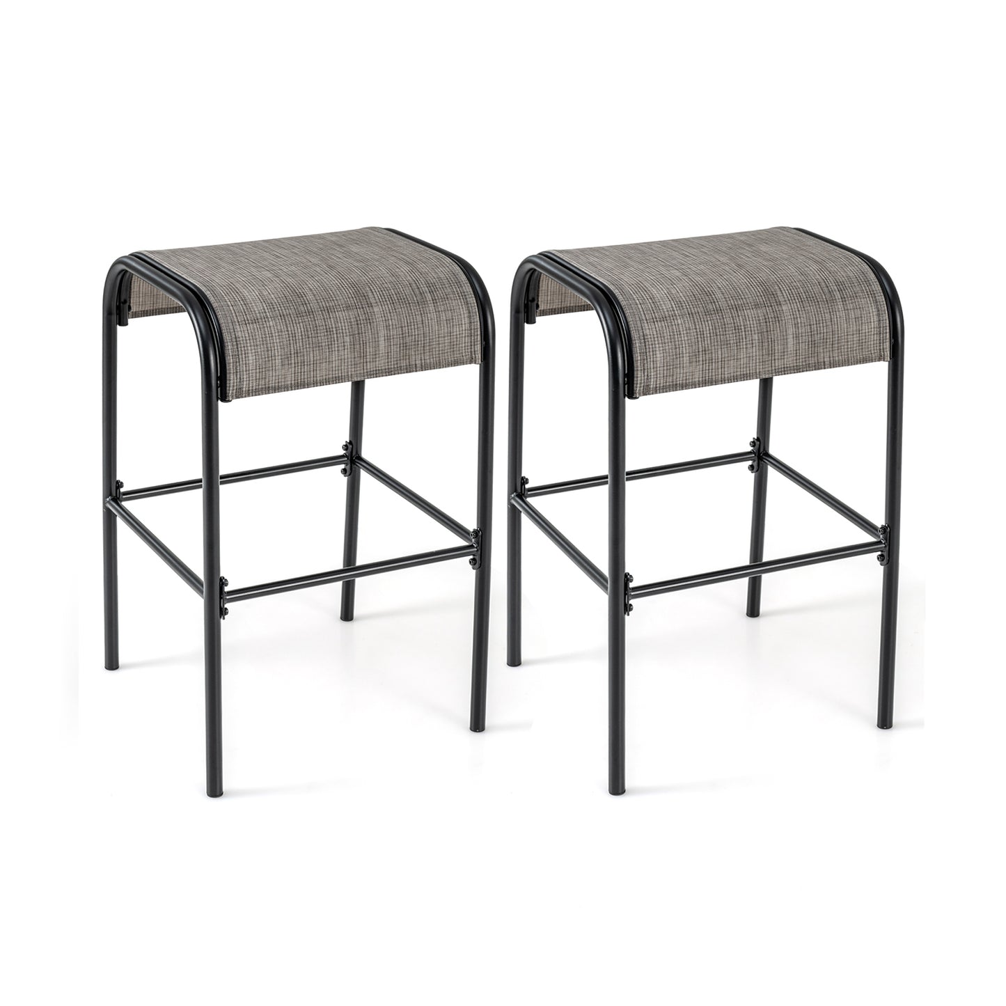 Set of 2/4 Patio Metal Bar Stools with Curved Fabric Seat