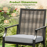 Patio Bar Stools Set of 2 Counter Height Rattan Bar Chairs with Armrest-Grey