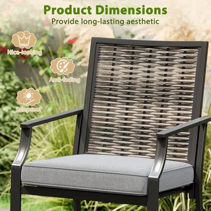 Patio Bar Stools Set of 2 Counter Height Rattan Bar Chairs with Armrest-Grey