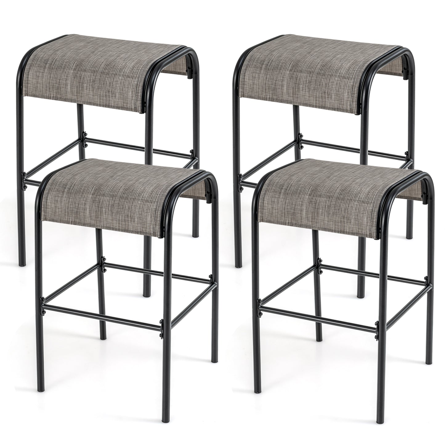 Set of 2/4 Patio Metal Bar Stools with Curved Fabric Seat-Set of 4 - Set Of 4