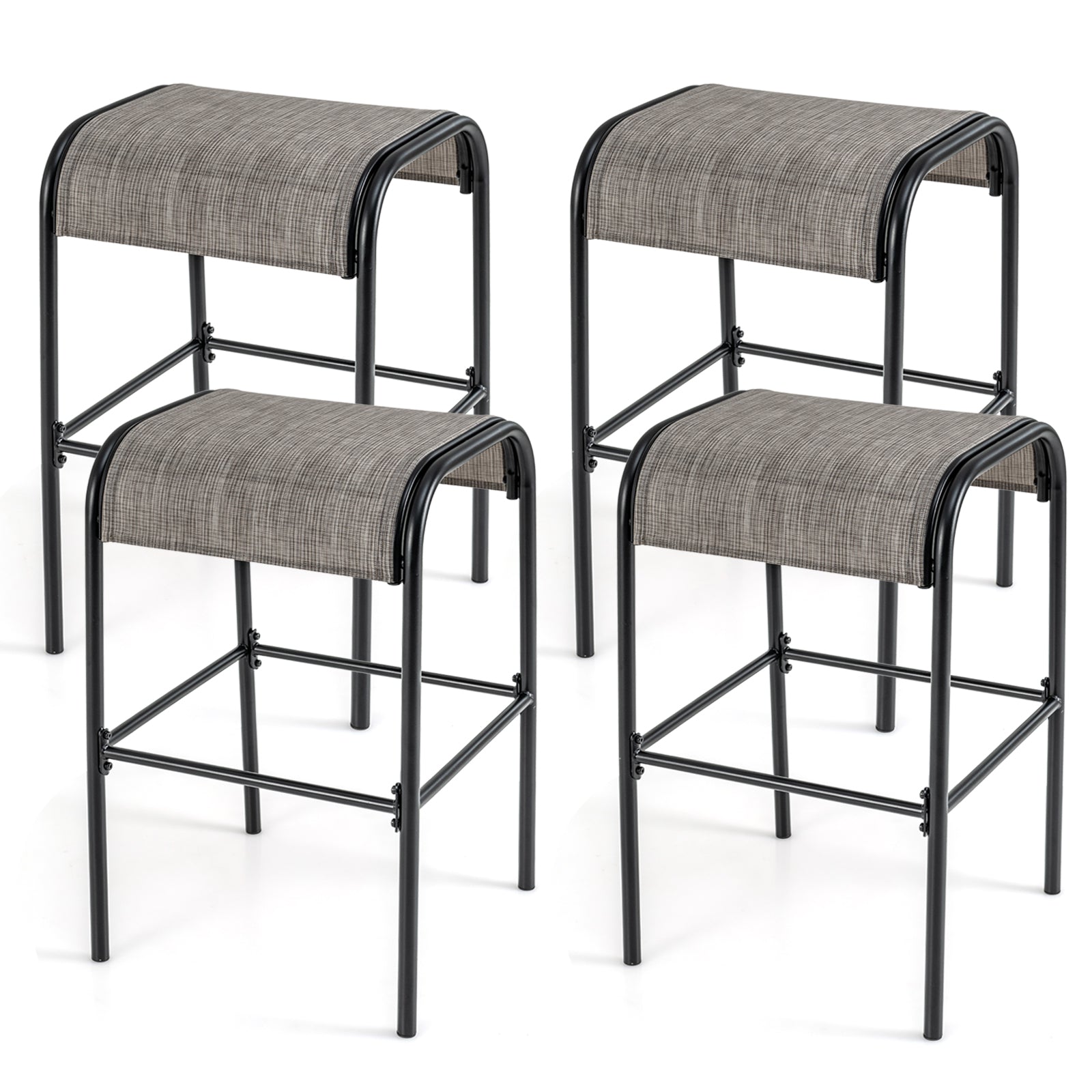 Set of 2/4 Patio Metal Bar Stools with Curved Fabric Seat-Set of 4 - Set Of 4