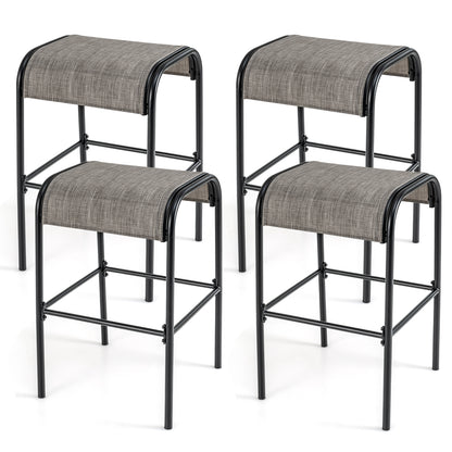 Set of 2/4 Patio Metal Bar Stools with Curved Fabric Seat-Set of 4 - Set Of 4