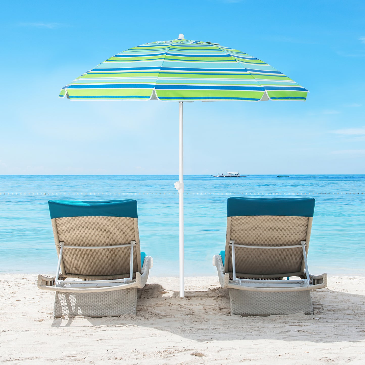 6.5 Feet Patio Beach Umbrella with Waterproof Polyester Fabric-Green