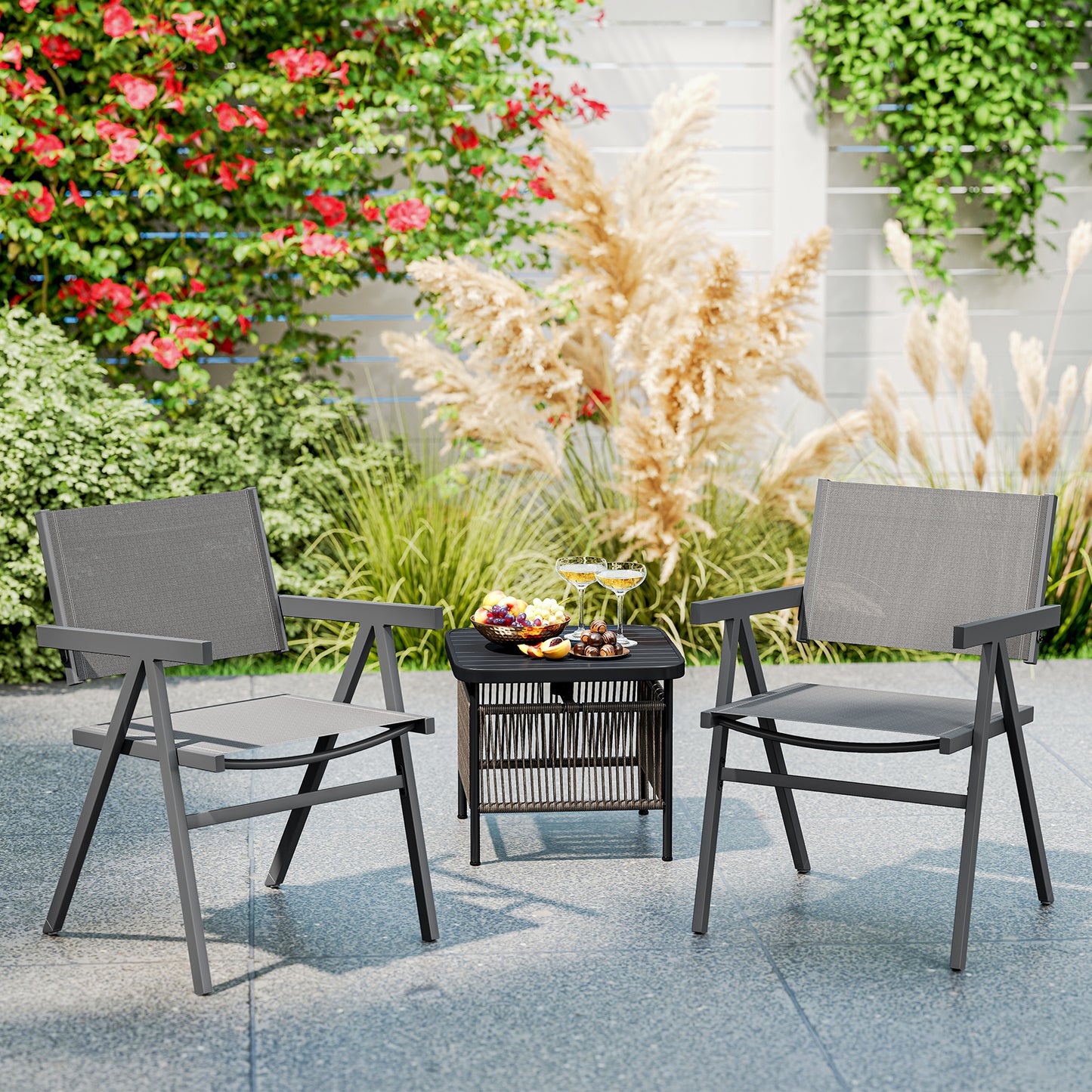 Patio Chairs Set of 2 Outdoor Dining Chair with Breathable Fabric Seat-Set of 2