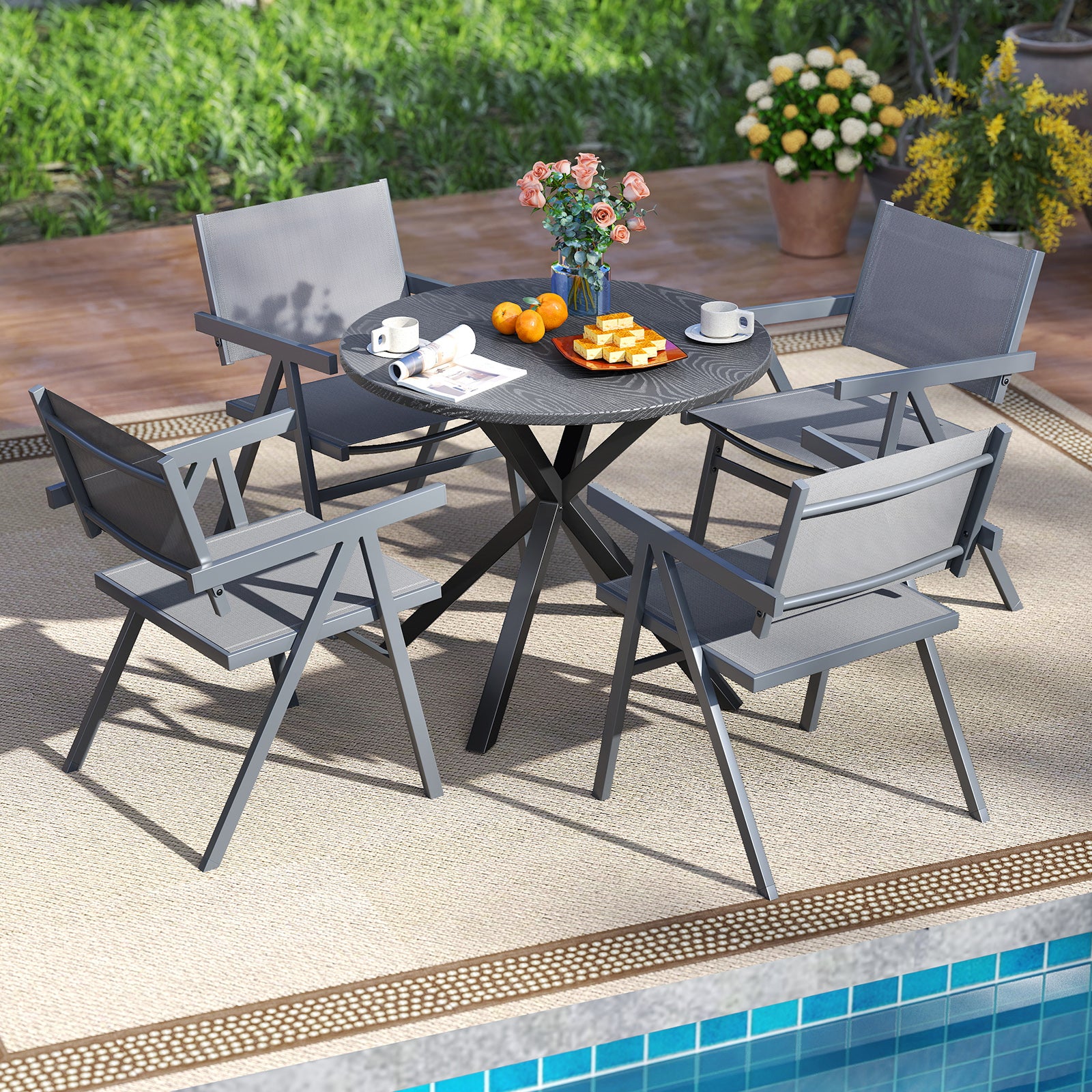 Patio Chairs Set of 2 Outdoor Dining Chair with Breathable Fabric Seat-Set of 2