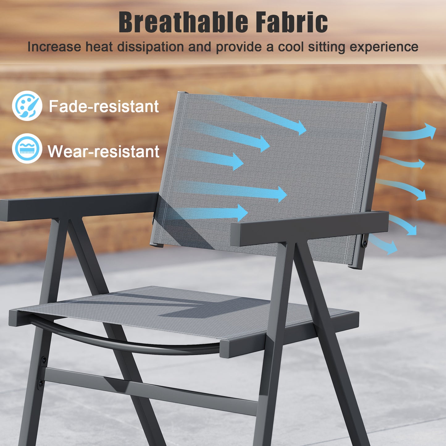 Patio Chairs Set of 2 Outdoor Dining Chair with Breathable Fabric Seat-Set of 2