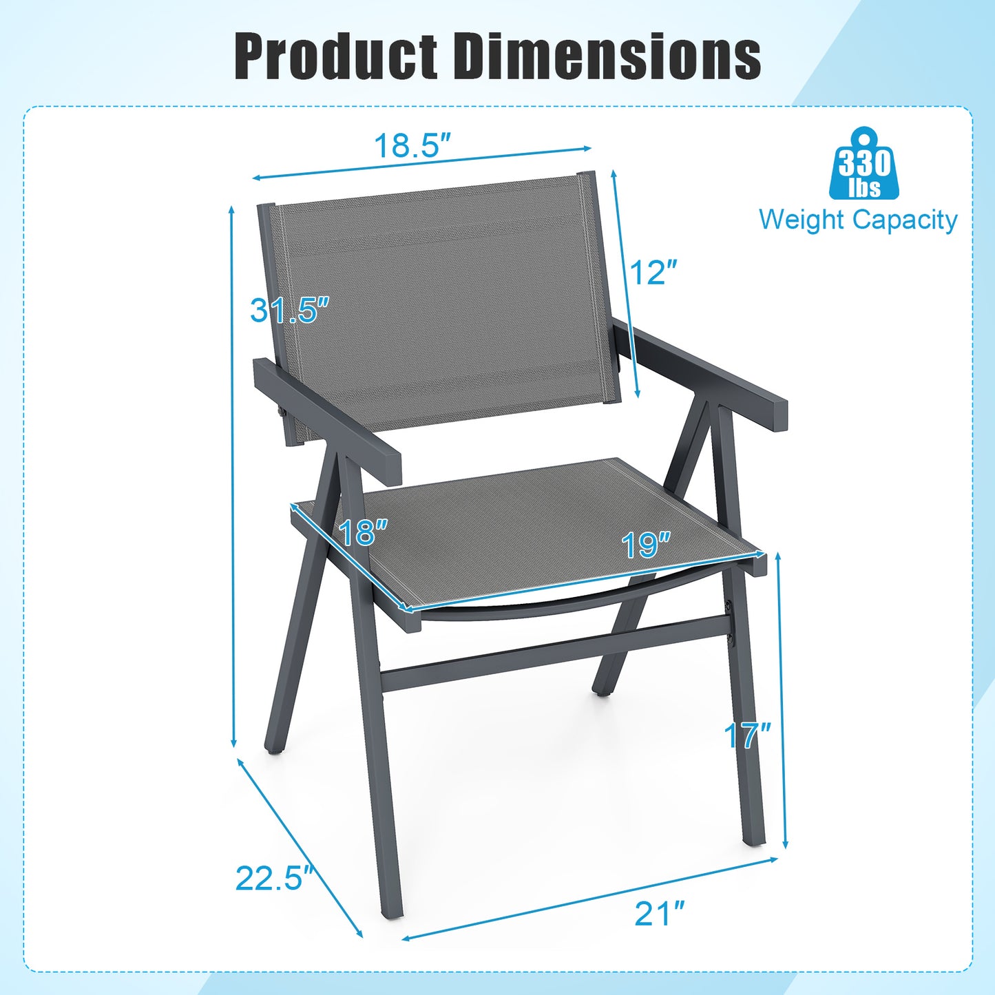 Patio Chairs Set of 2 Outdoor Dining Chair with Breathable Fabric Seat-Set of 2