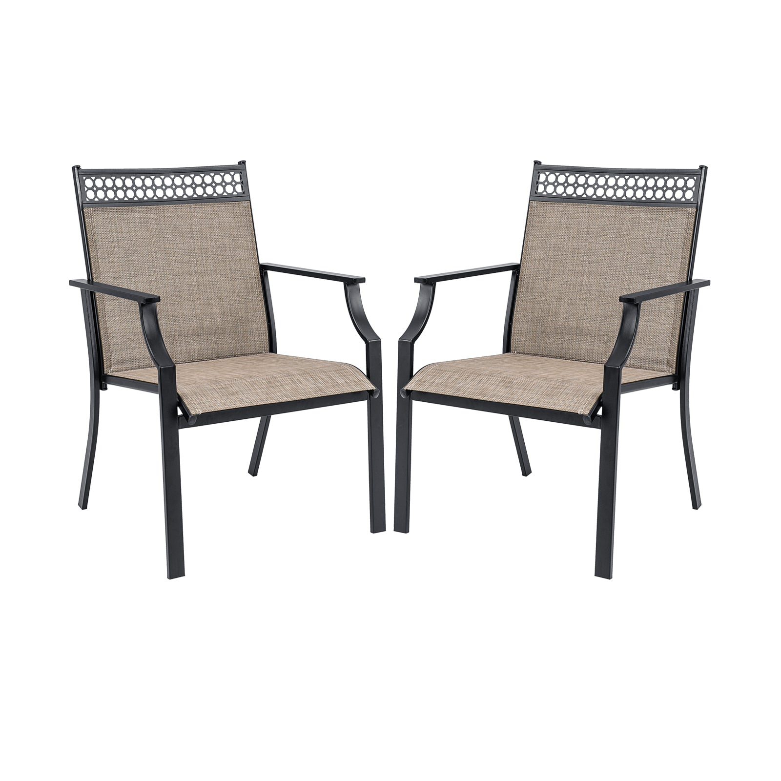 Patio Chairs Set of 2 with All Weather Breathable Fabric-Brown - Brown