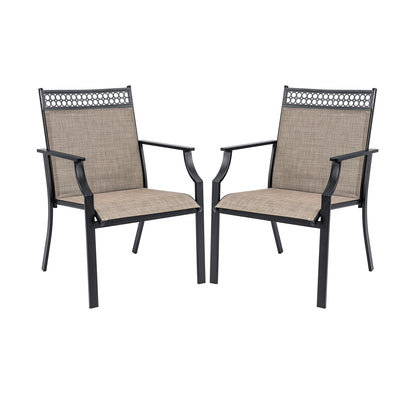 Patio Chairs Set of 2 with All Weather Breathable Fabric-Brown - Brown