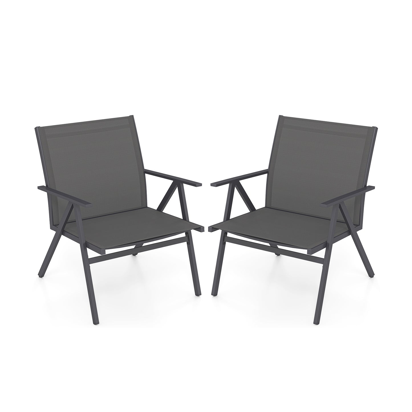 Patio Chairs Set of 2 with Breathable Mesh Fabric and Metal Frame-Gray