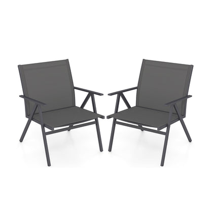 Patio Chairs Set of 2 with Breathable Mesh Fabric and Metal Frame-Gray