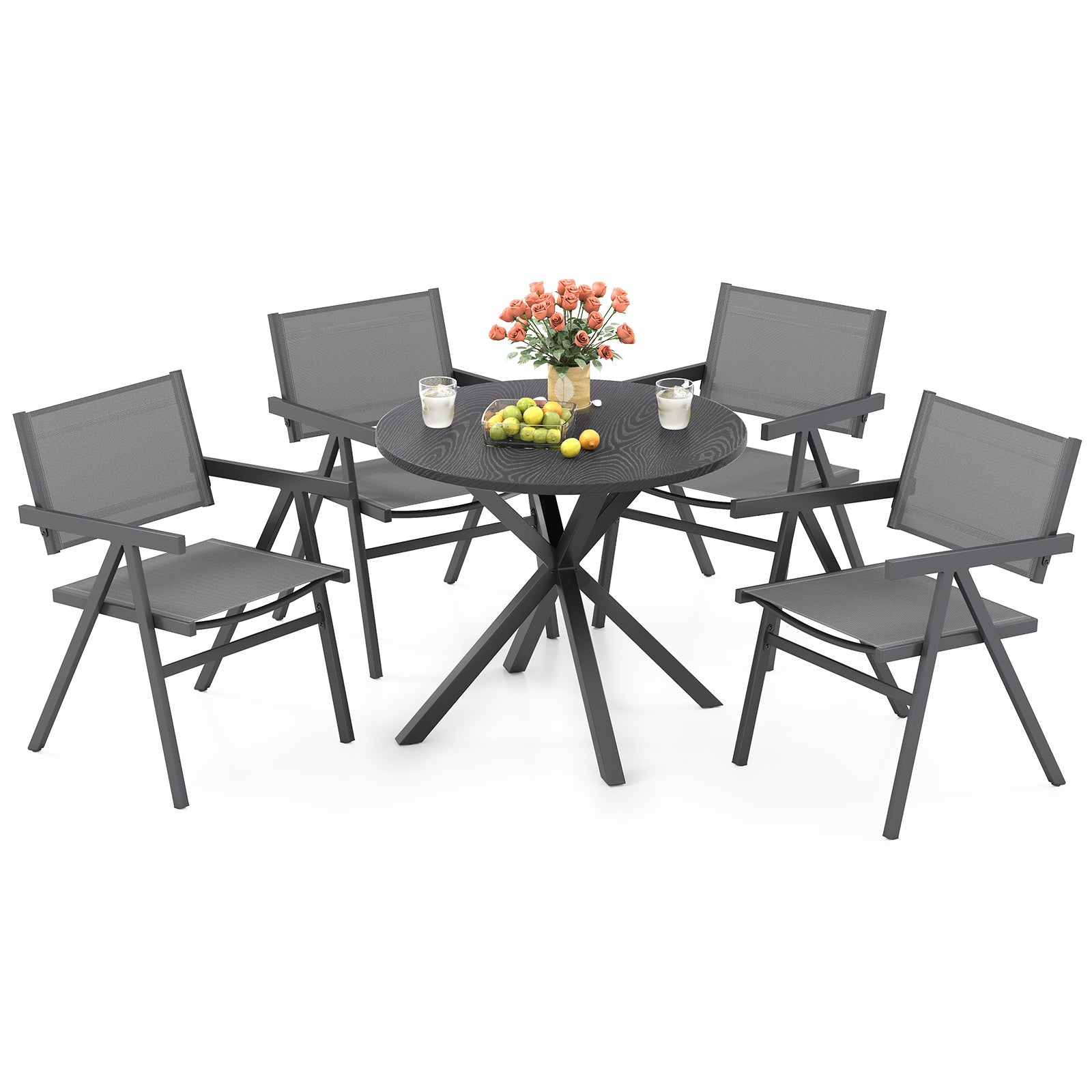 Patio Chairs Set of 2 Outdoor Dining Chair with Breathable Fabric Seat-Set of 4