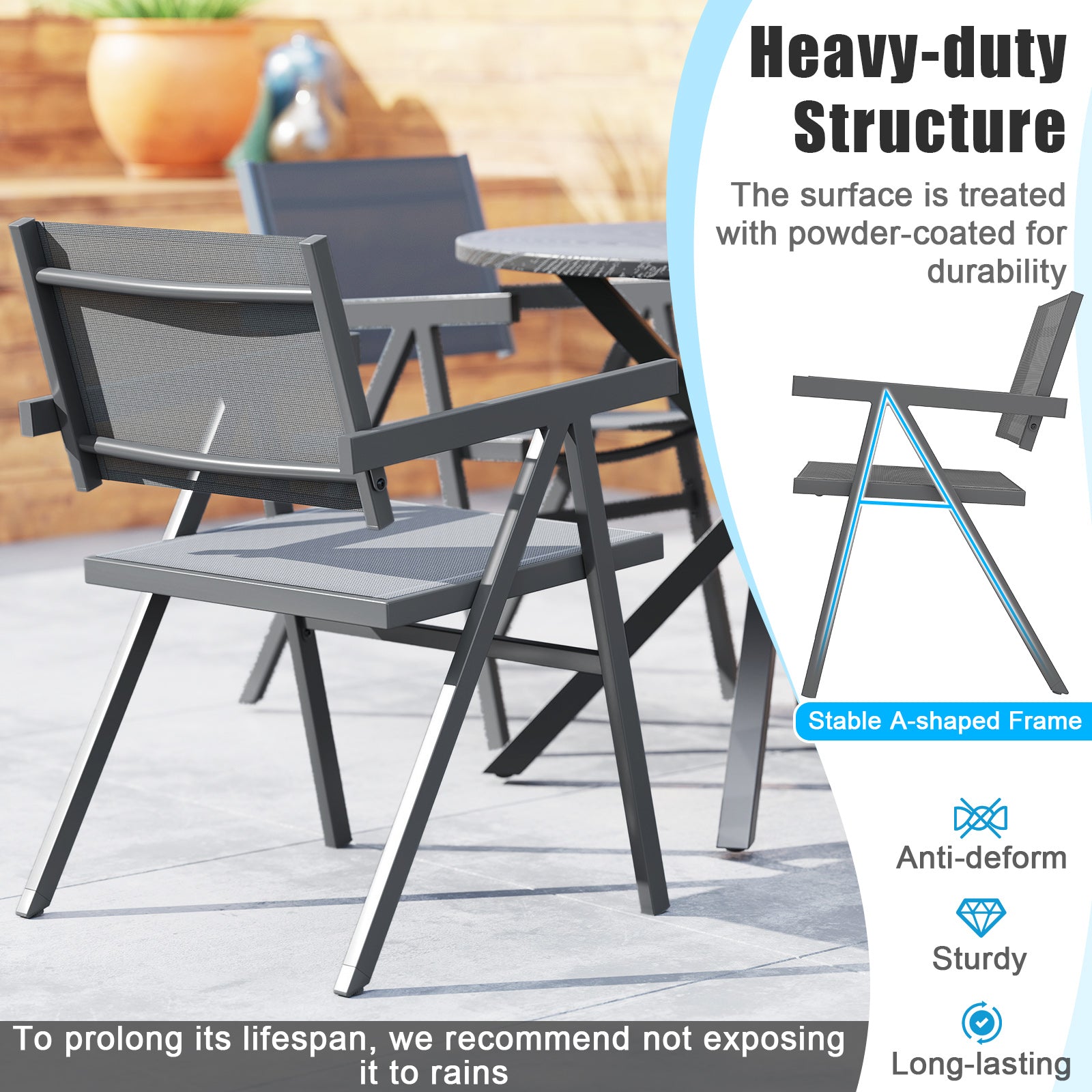 Patio Chairs Set of 2 Outdoor Dining Chair with Breathable Fabric Seat-Set of 4