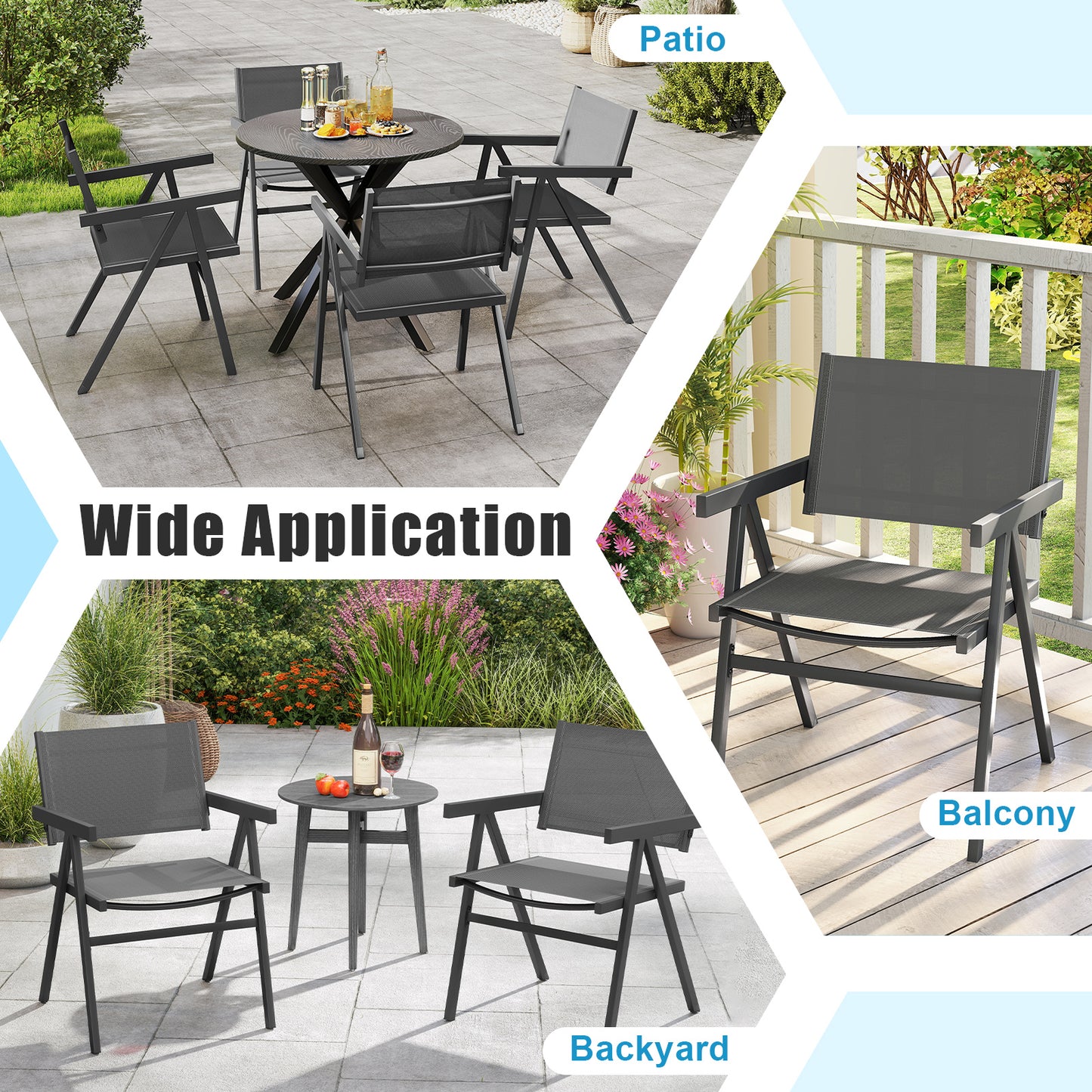 Patio Chairs Set of 2 Outdoor Dining Chair with Breathable Fabric Seat-Set of 4