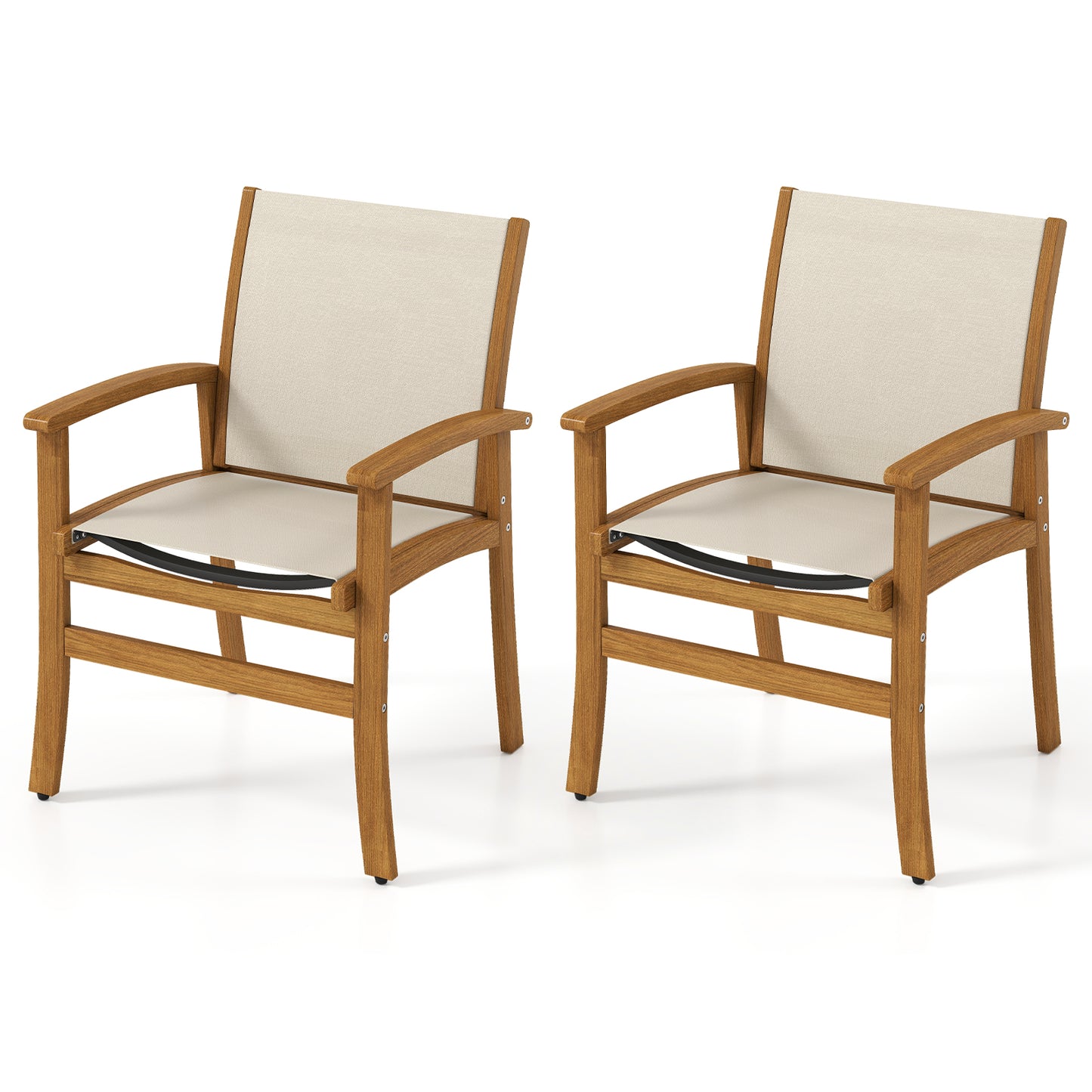 Patio Chairs Set of 2 Acacia Wood Armchairs with Breathable Fabric Back and Seat-Yellow - Yellow