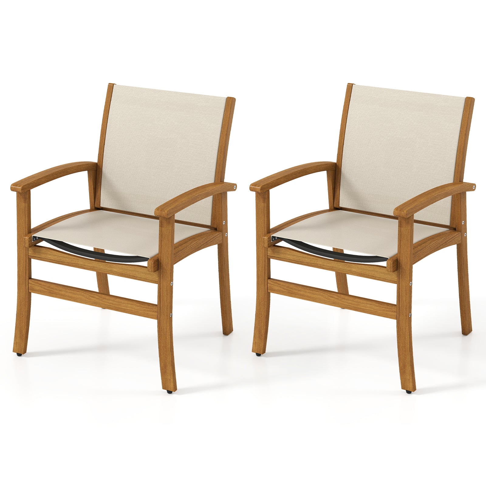 Patio Chairs Set of 2 Acacia Wood Armchairs with Breathable Fabric Back and Seat-Yellow - Yellow
